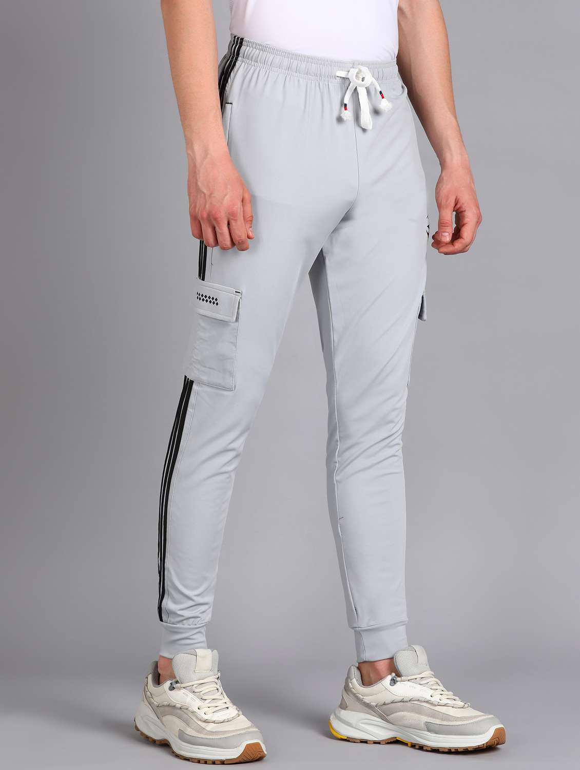 men grey mid rise side taped joggers  - 21391147 -  Standard Image - 1
