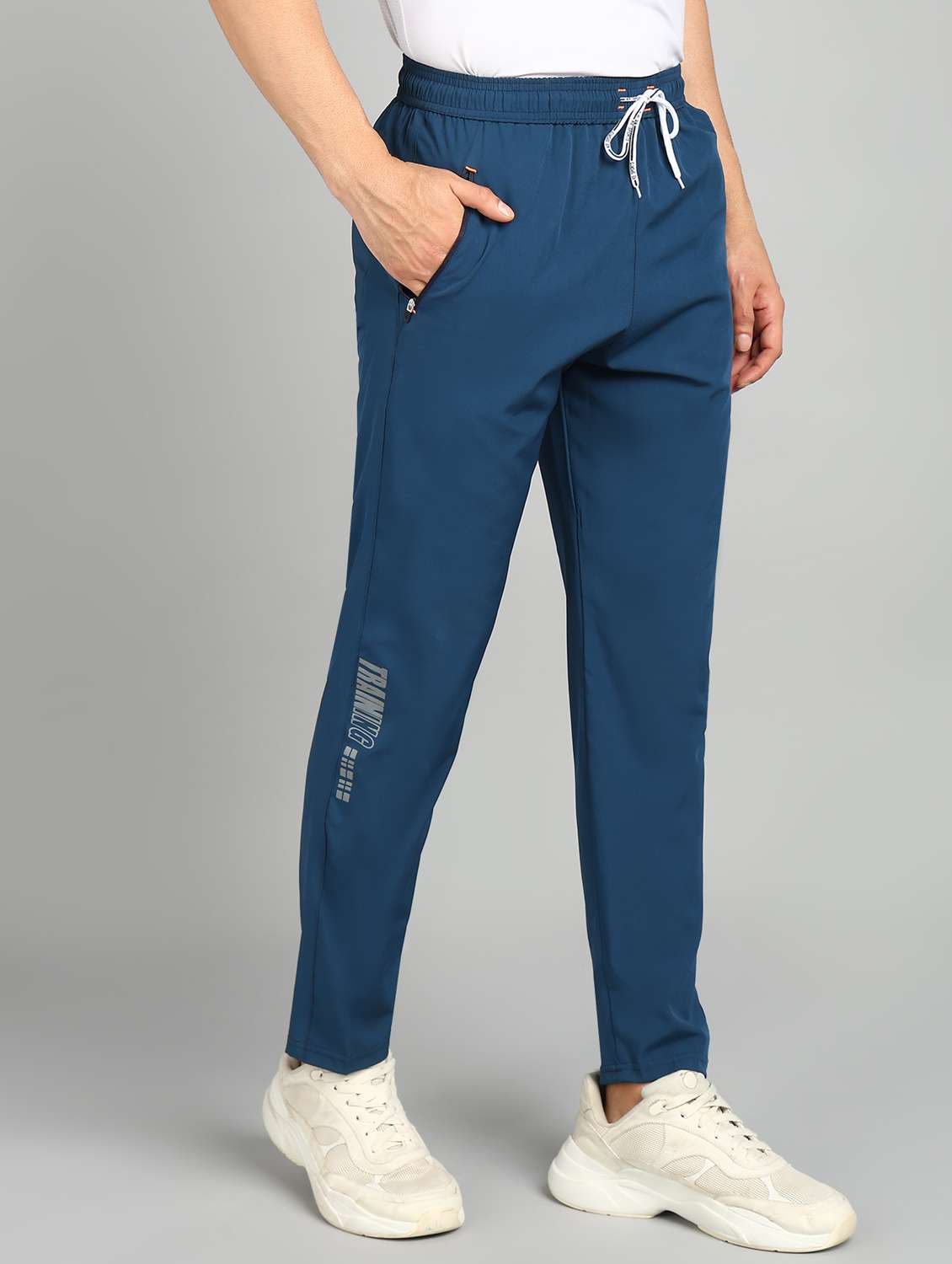men blue polyester full length track pant - 21391175 - Standard Image - 1