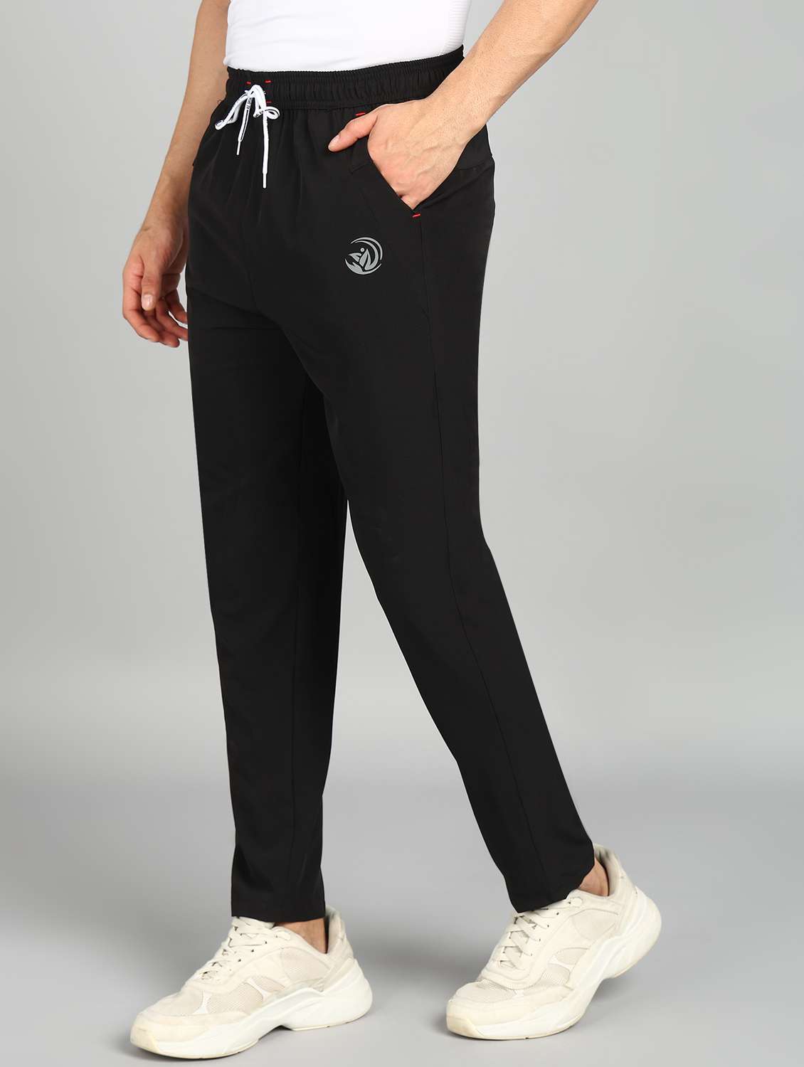 men black polyester full length track pant