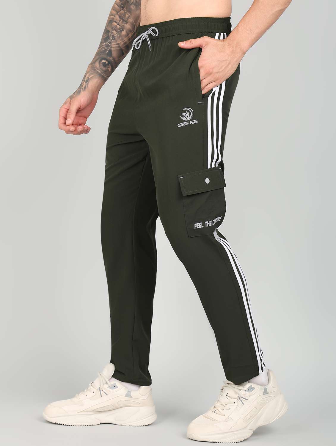 men mid rise side taped full length track pant