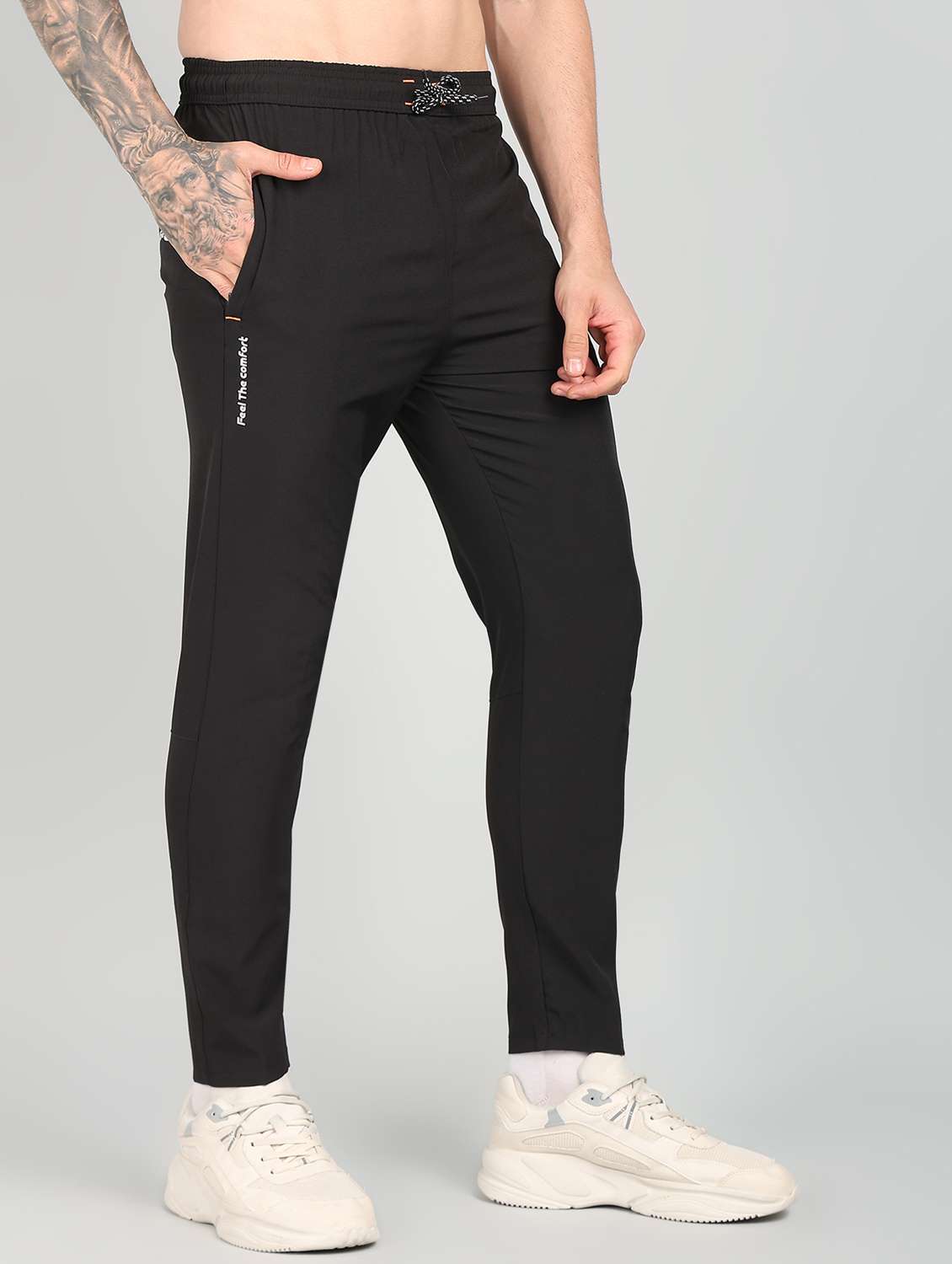 men black polyester full length track pant - 21391214 - Standard Image - 1