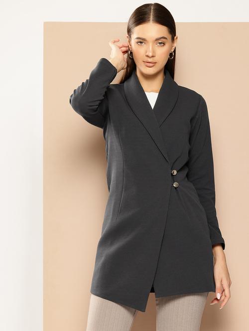women grey polyester casual blazer - 21391230 - Standard Image - 0