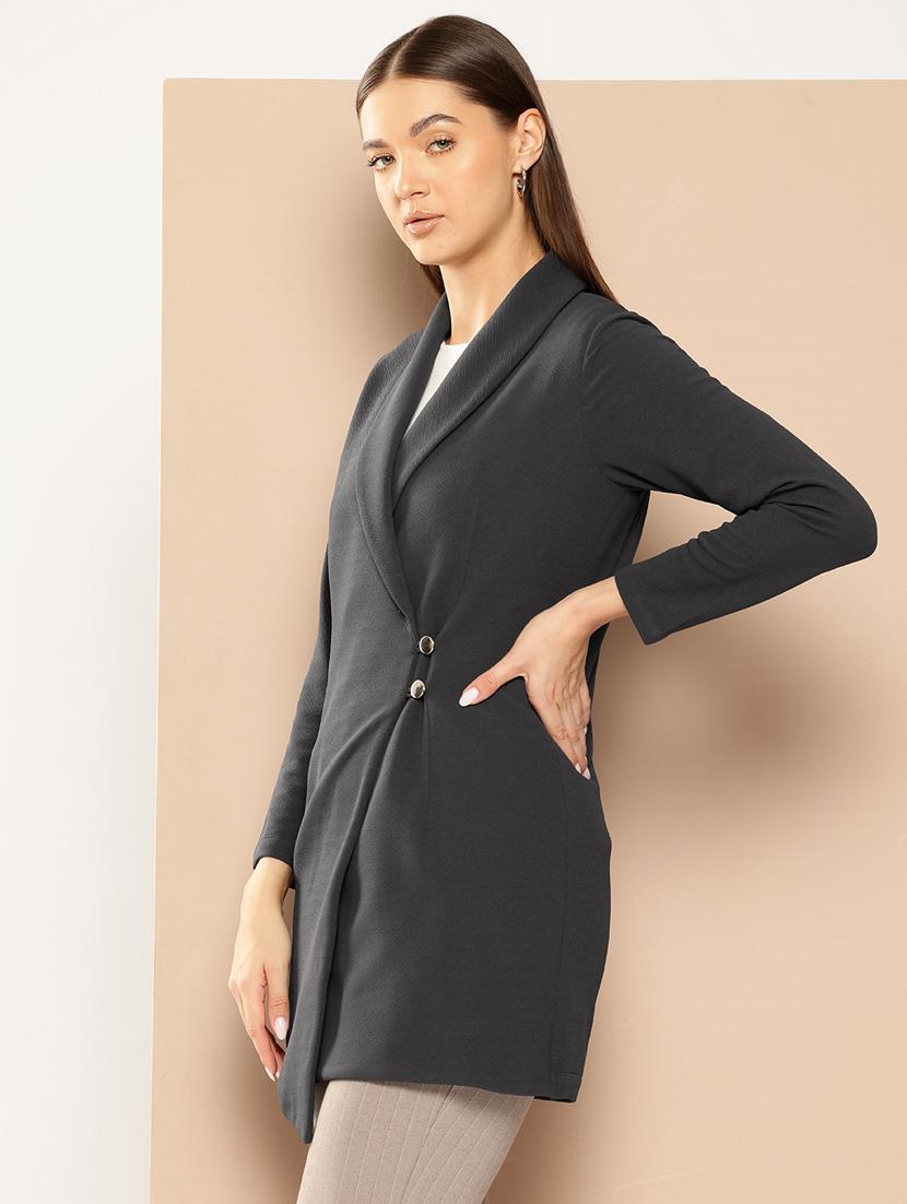 women grey polyester casual blazer - 21391230 -  Standard Image - 1