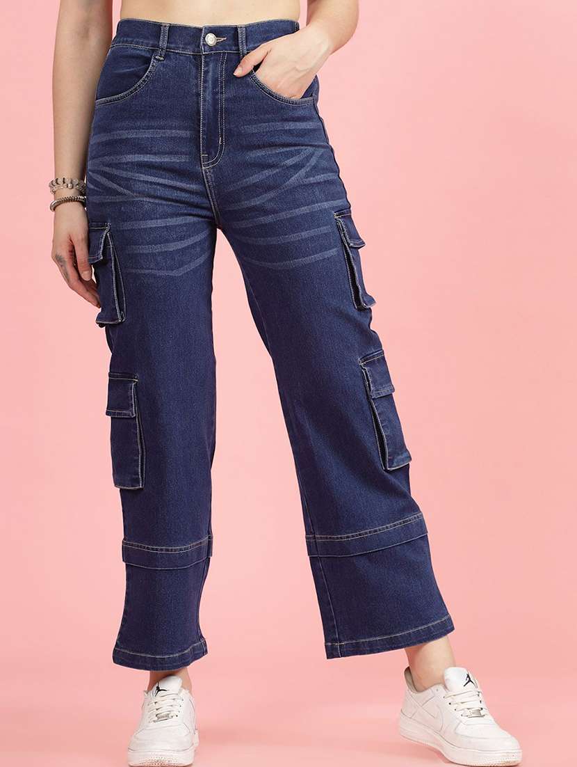 women navy blue cargo jeans - 21391282 -  Standard Image - 1