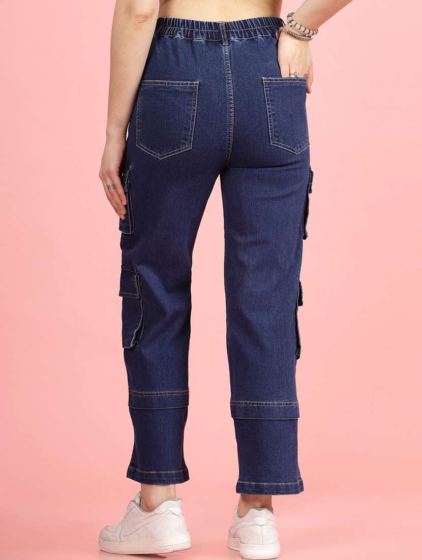 women navy blue cargo jeans - 21391282 -  Standard Image - 4