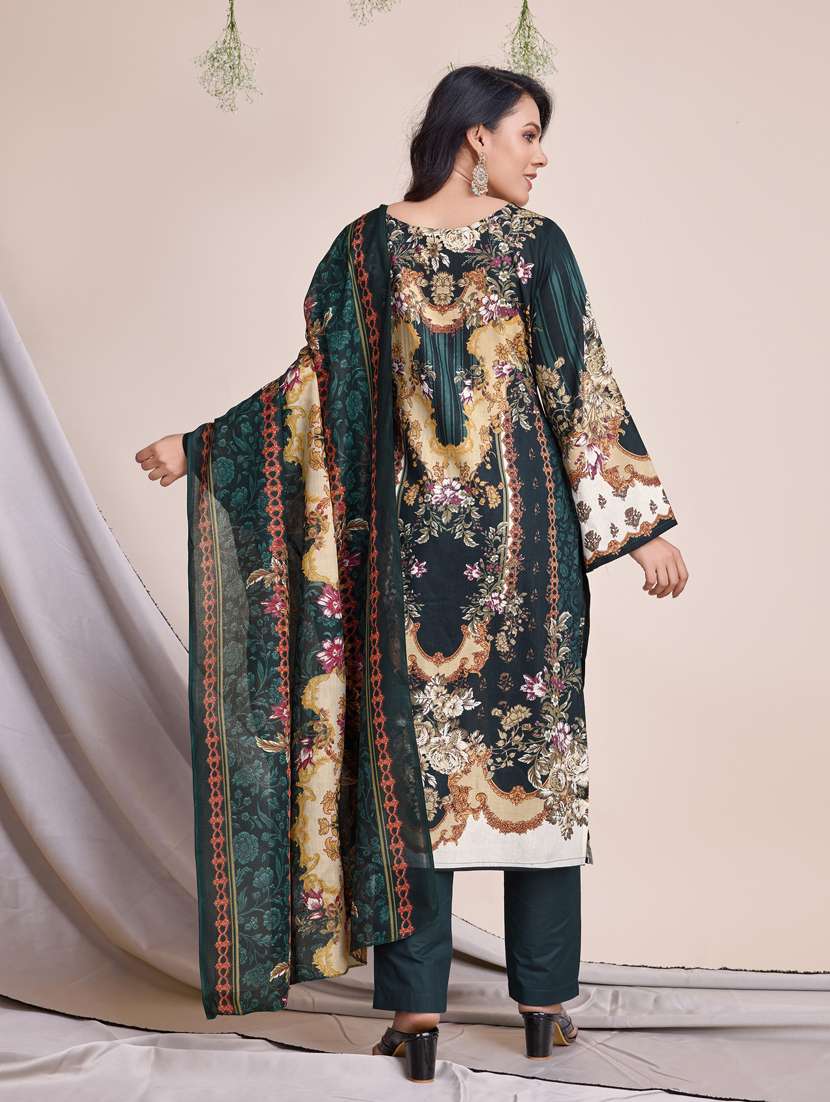 women bottle green long sleeve kurta pant with dupatta set - 21391319 - Standard Image - 1