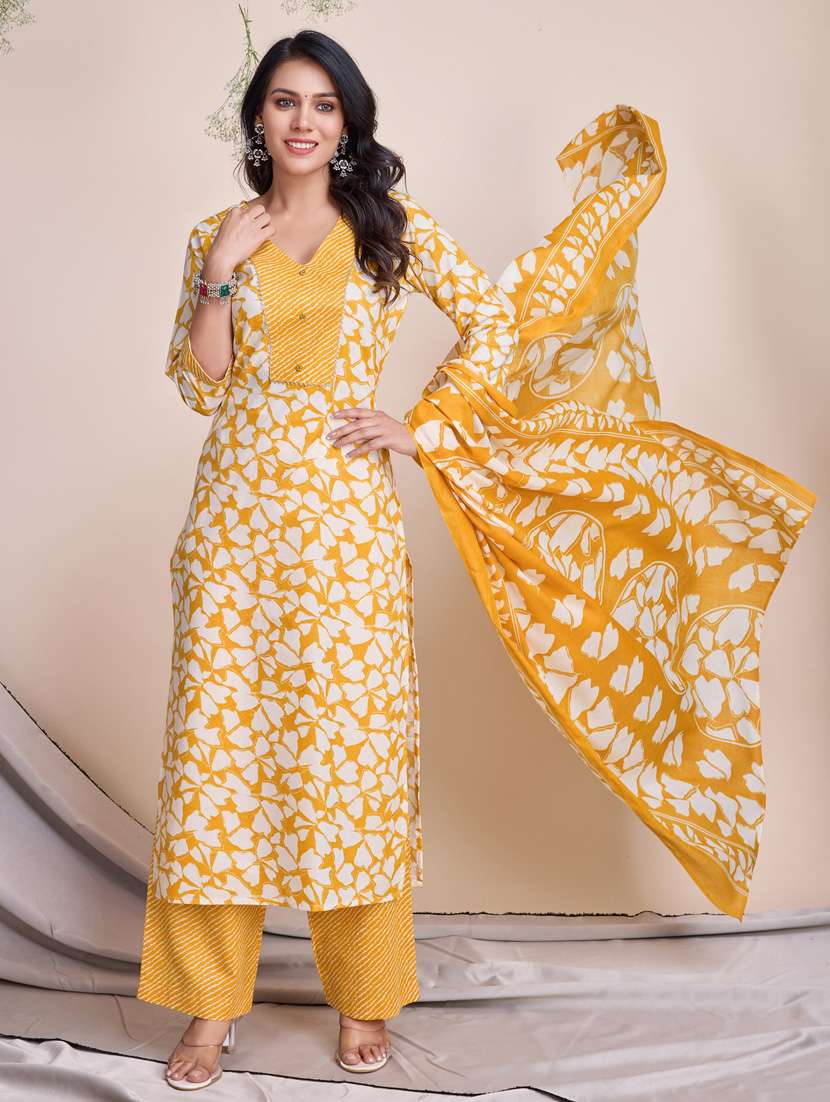 women three quarter sleeve kurta palazzo with dupatta set