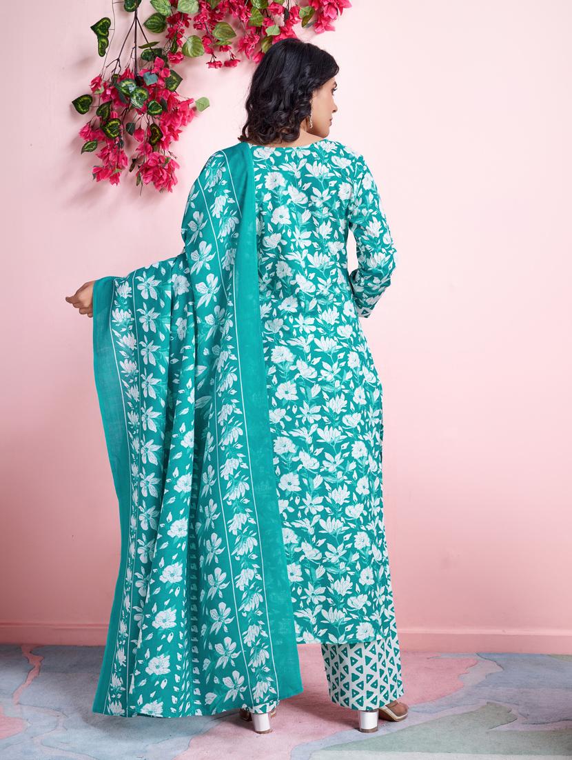 women three quarter sleeve kurta palazzo with dupatta set - 21391328 - Standard Image - 1