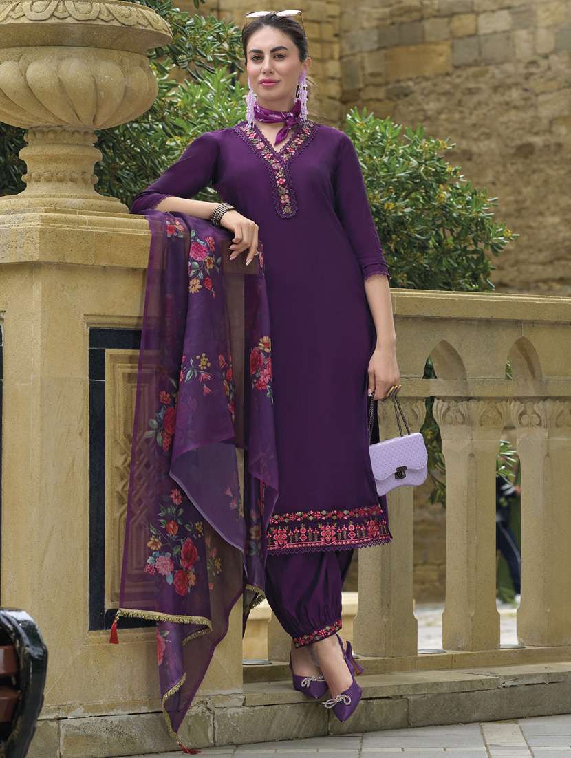 women embroidered kurta salwar set with dupatta