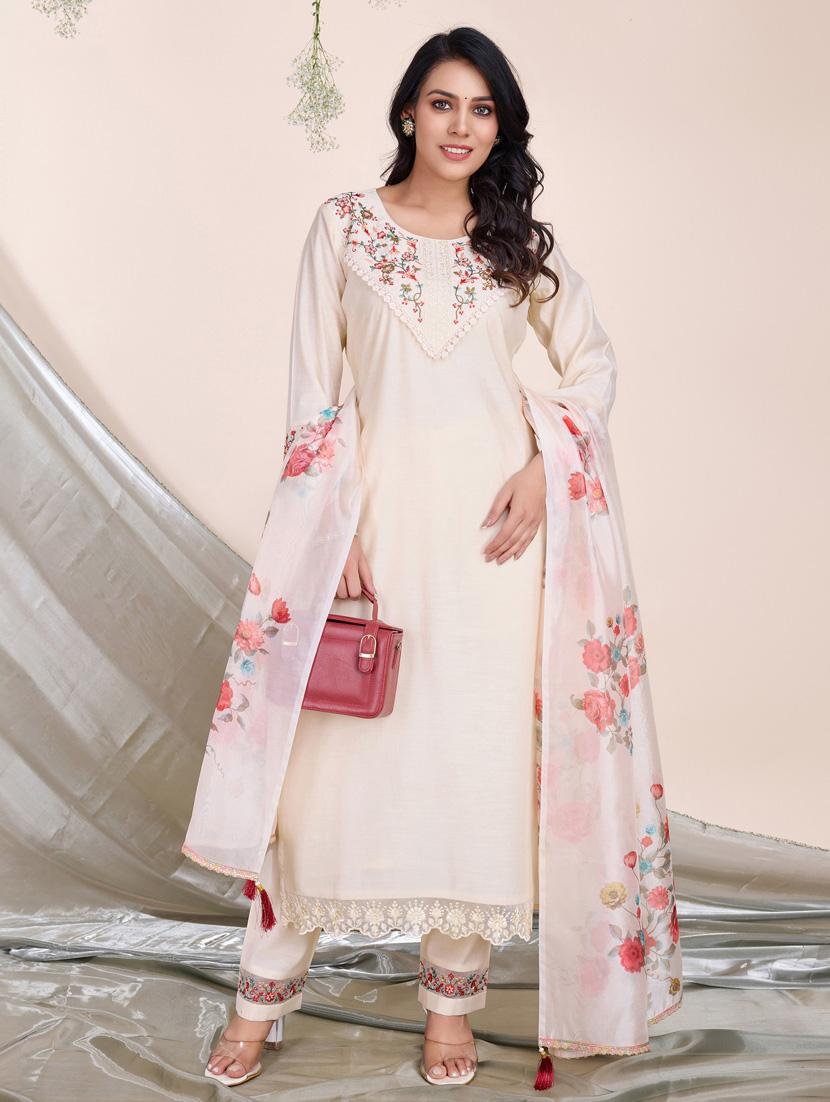 women three quarter sleeve kurta pant with dupatta set