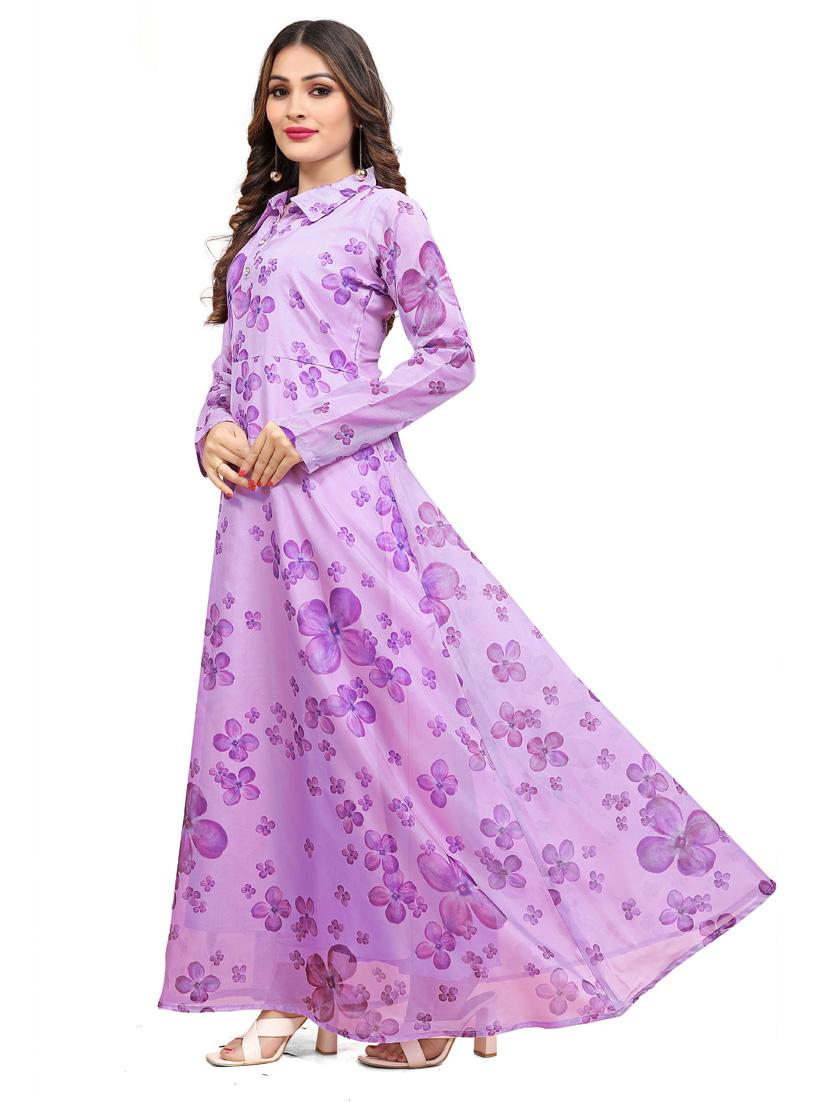 women lavender florals printed gowns - 21391395 - Standard Image - 1