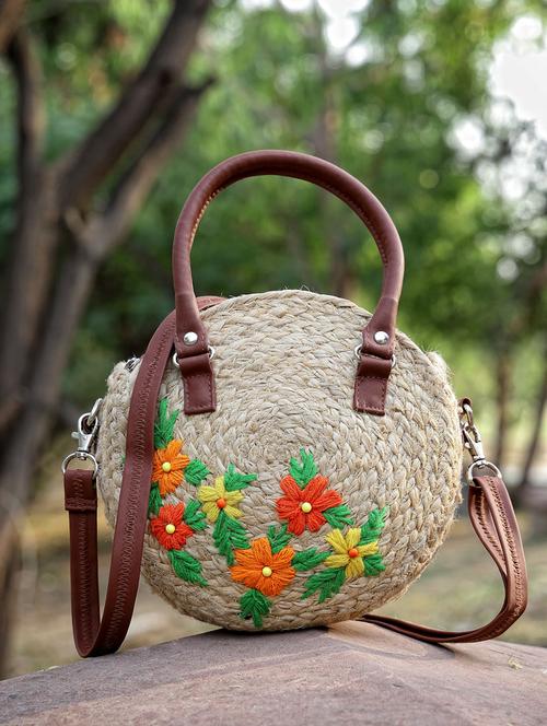beige juteembroidered handbag - 21391416 - Standard Image - 0
