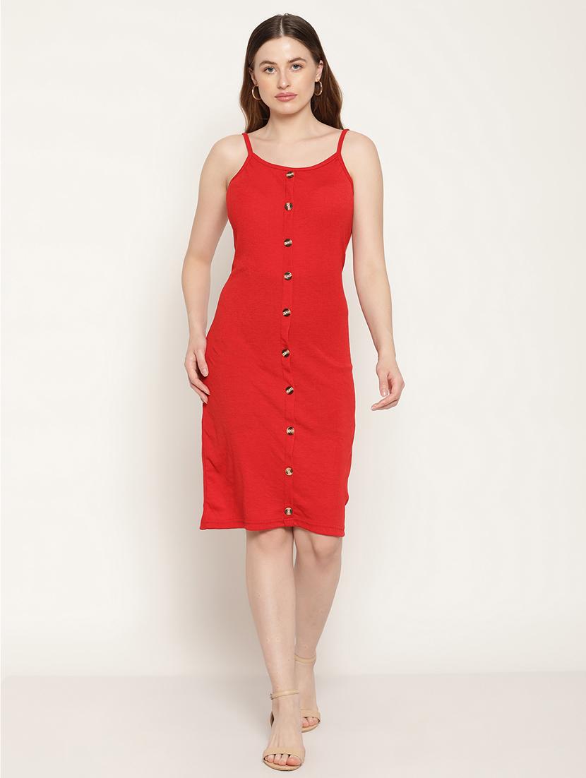 women solid shoulder strap sheath dress - 21391442 - Zoom Image - 0