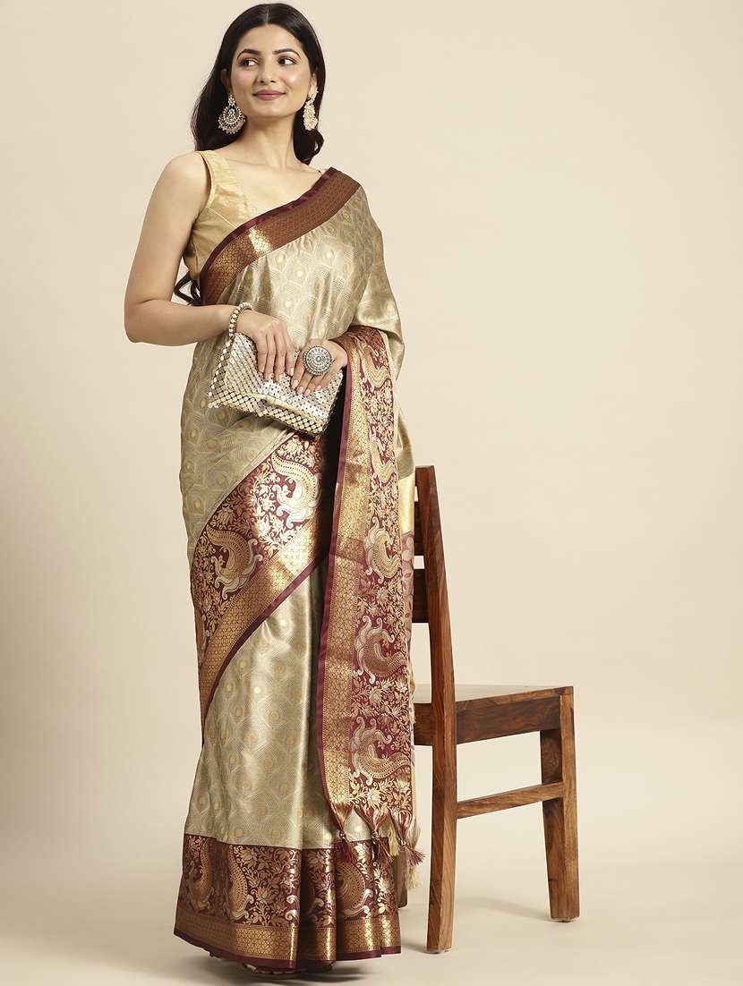 women self design  dharmavaram zari bordered saree with blouse