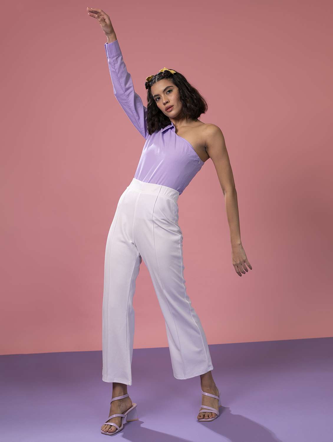 women solid collared single shoulder shirt - 21391532 -  Standard Image - 4