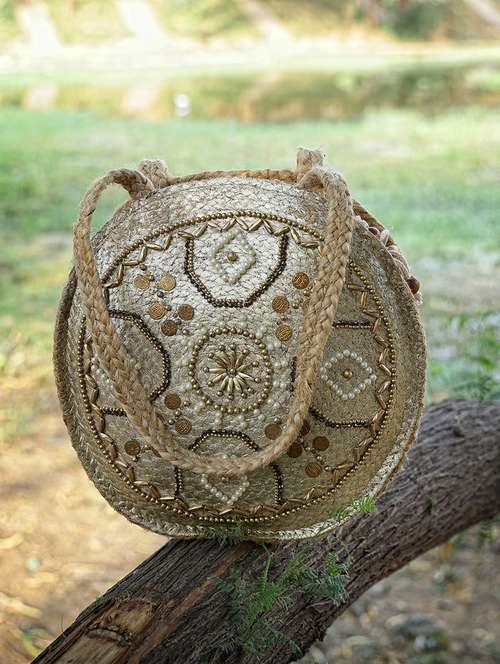 women embellished jute tote bag - 21391637 - Standard Image - 0