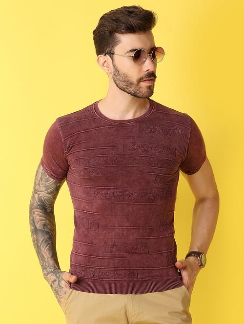 men crew neck self design t-shirt - 21391685 -  Standard Image - 0