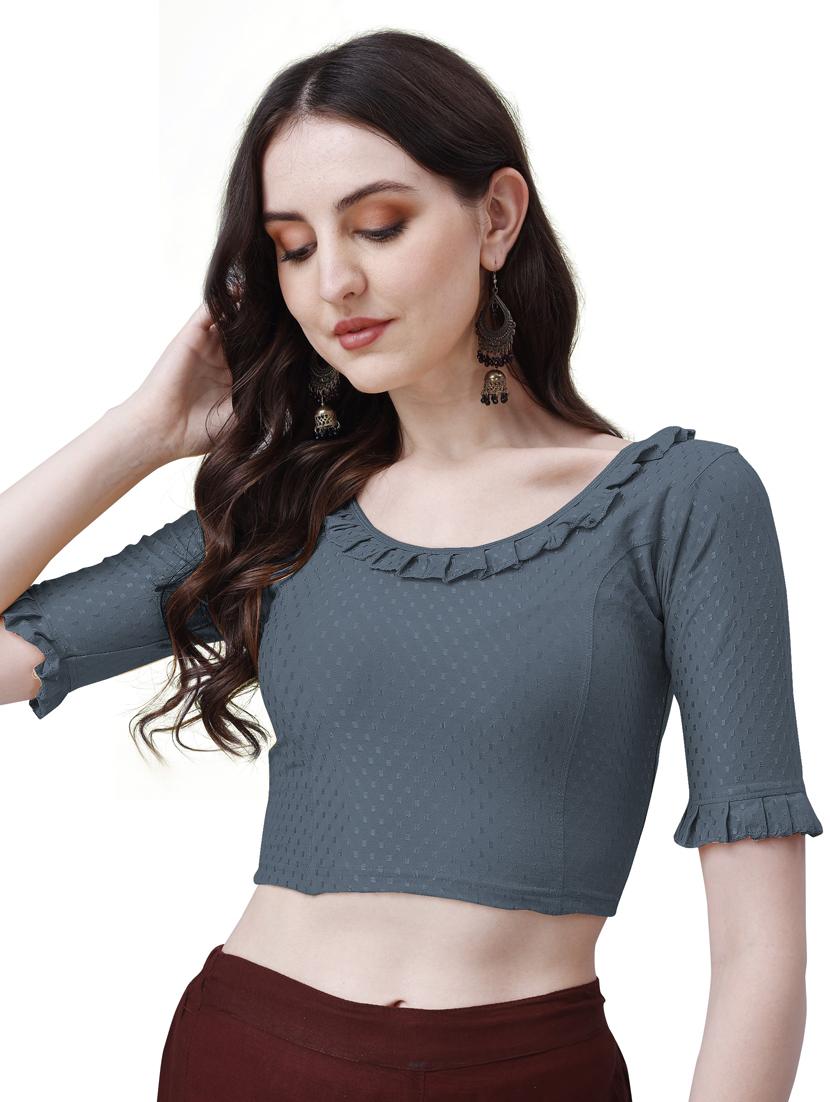 women round neck self design ruffled blouse - 21391895 -  Standard Image - 1