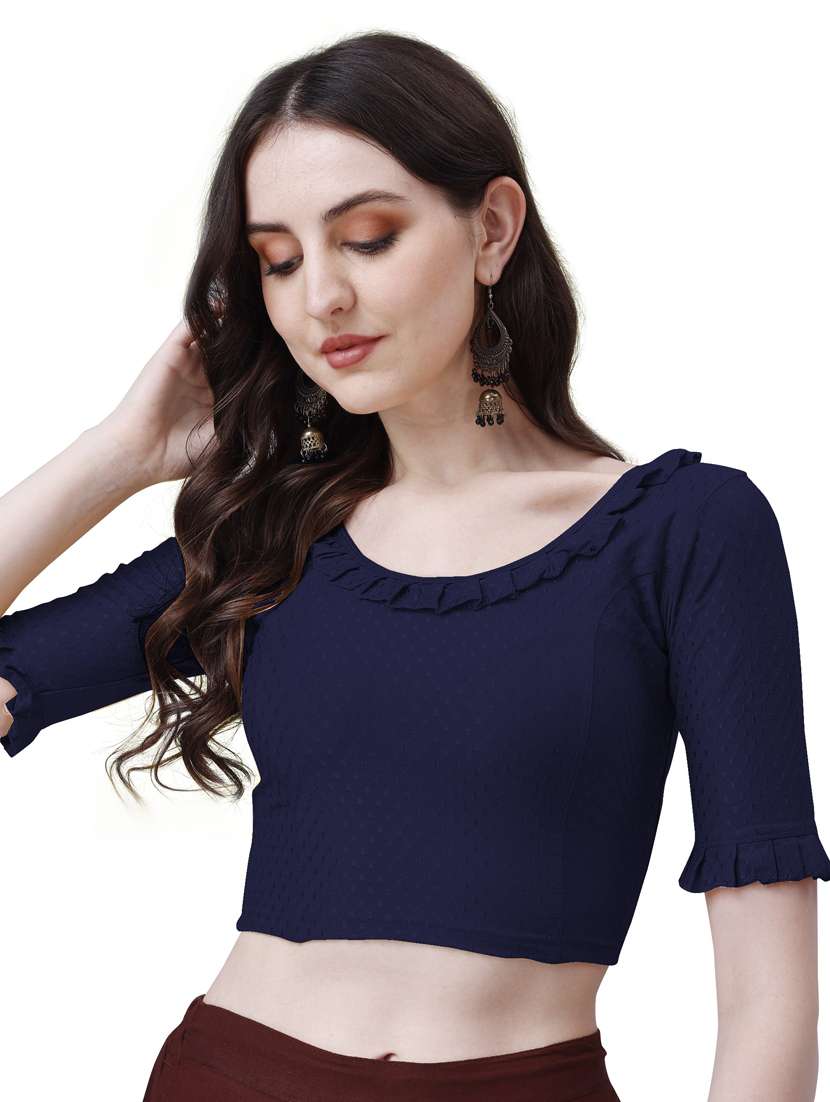 women round neck self design ruffled blouse - 21391898 - Standard Image - 1