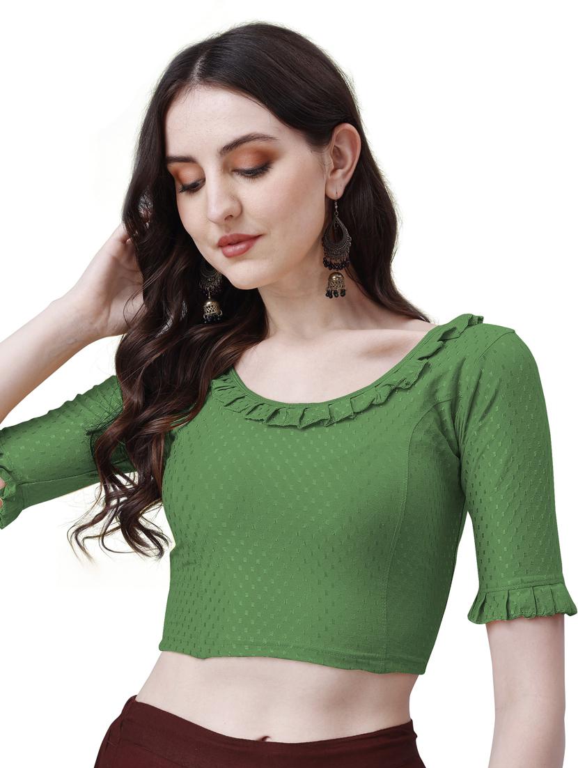 women round neck self design ruffled blouse - 21391900 - Standard Image - 1