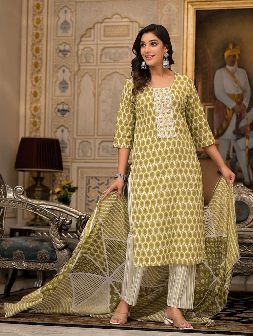 women three quarter sleeve kurta pant with dupatta set - 21391923 - Standard Image - 1