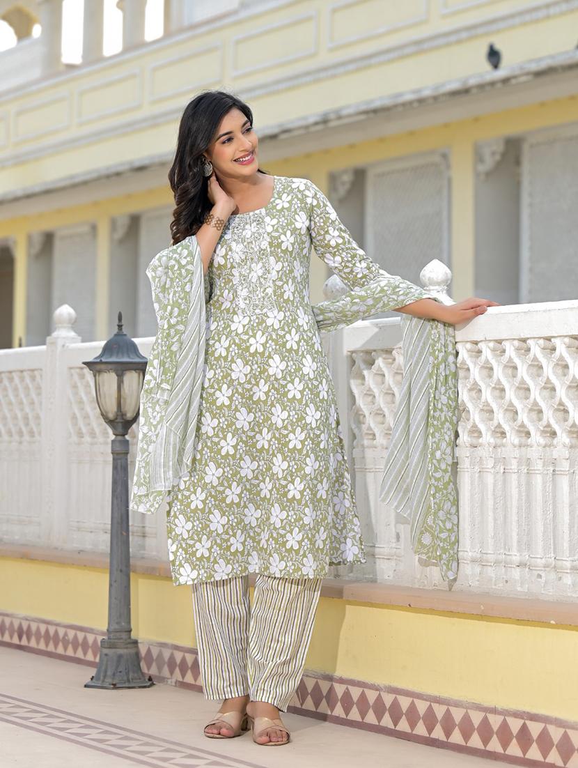 women three quarter sleeve kurta pant with dupatta set - 21391927 -  Standard Image - 1
