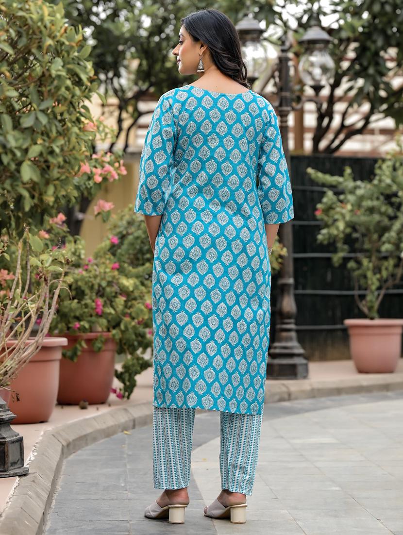women light blue printed kurta pant set with dupatta - 21391928 - Standard Image - 4