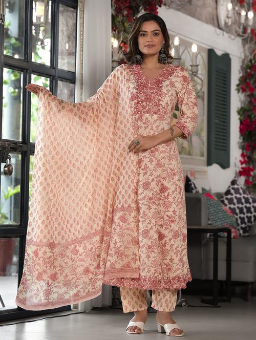 women beige floral kurta pant set with dupatta - 21391931 - Standard Image - 0