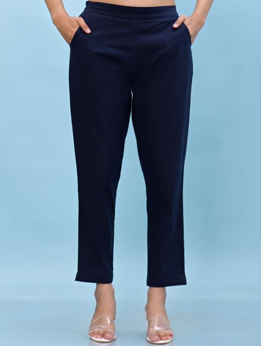 women solid mid rise cigarette pant