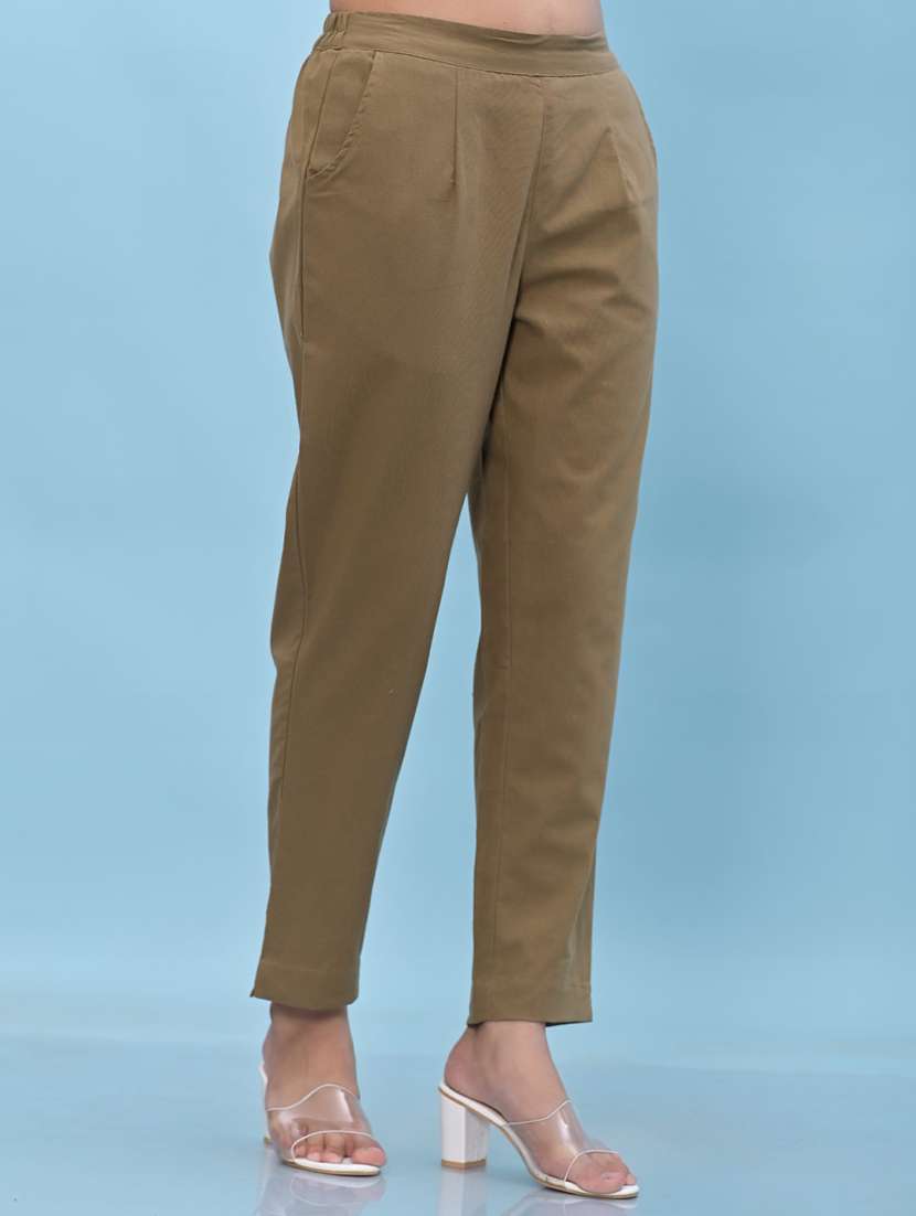 women brown cotton cigarette pants - 21391944 -  Standard Image - 1