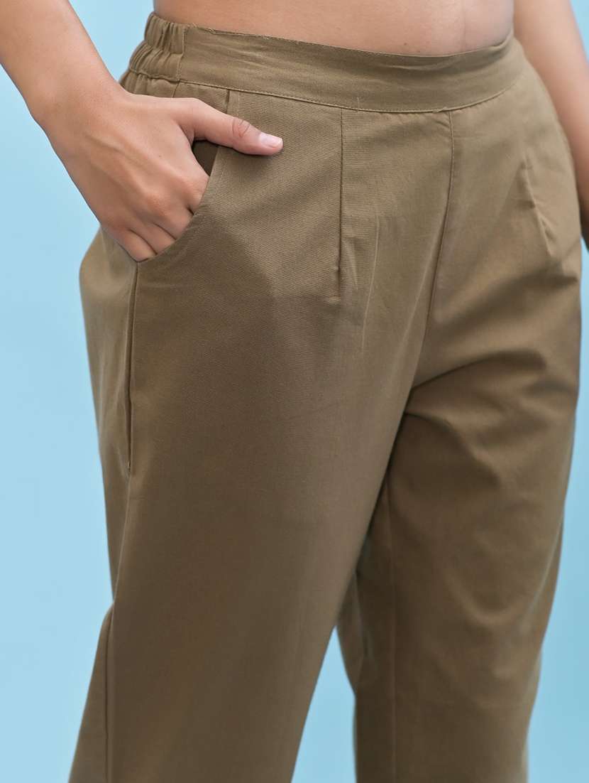 women brown cotton cigarette pants - 21391944 -  Standard Image - 4