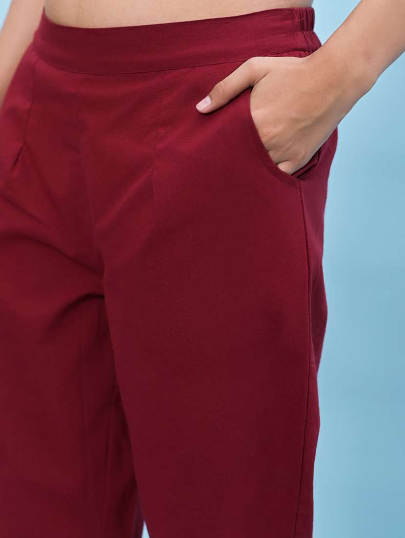 women maroon cotton cigarette pants - 21391946 -  Standard Image - 4