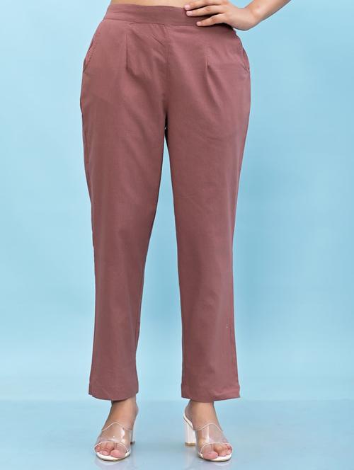 women mauve cotton cigarette pants - 21391950 - Standard Image - 0