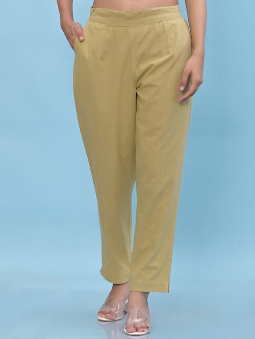 women beige cotton cigarette pants - 21391951 -  Standard Image - 0