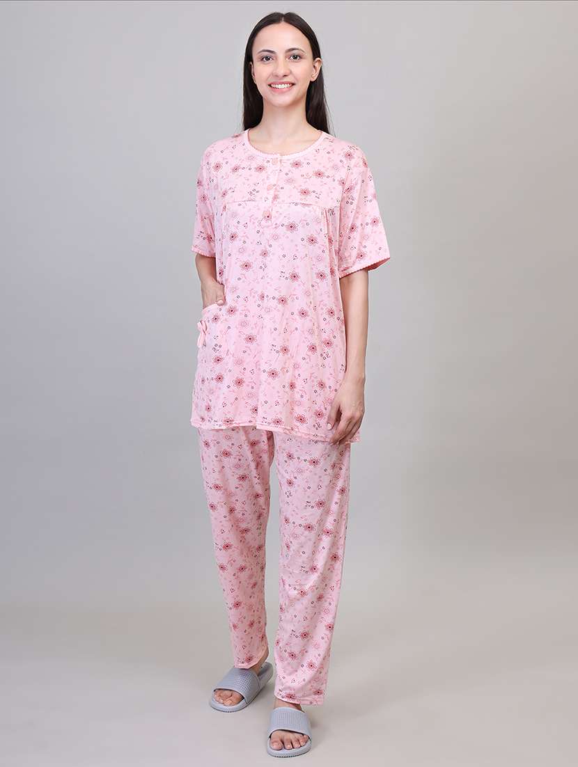 women short sleeve floral printed pyjama nightwear set