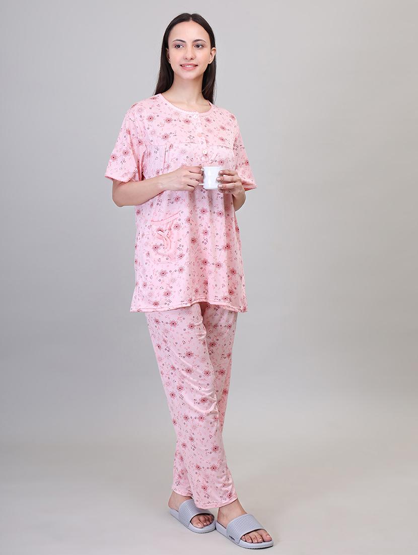 women short sleeve floral printed pyjama nightwear set - 21391964 - Standard Image - 4