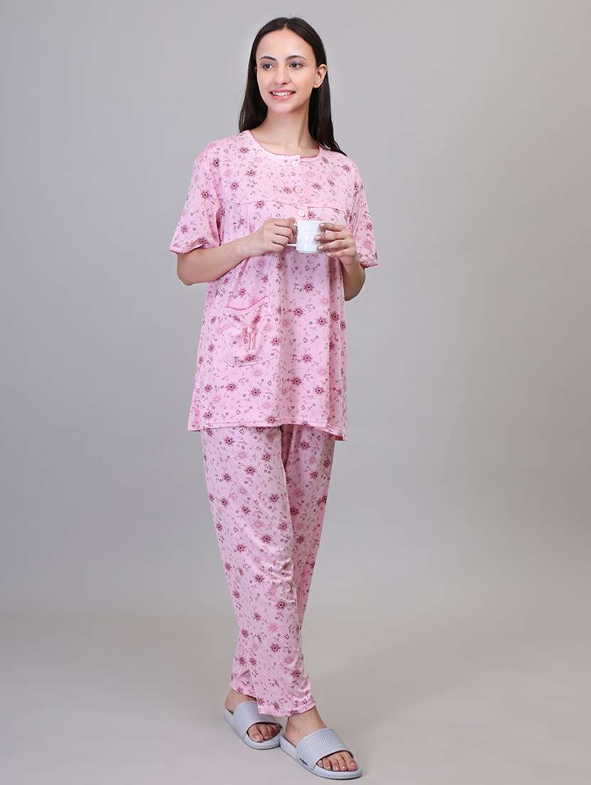 women short sleeve floral printed pyjama nightwear set - 21391965 -  Standard Image - 4