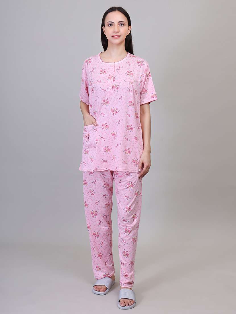 women short sleeve floral printed pyjama nightwear set