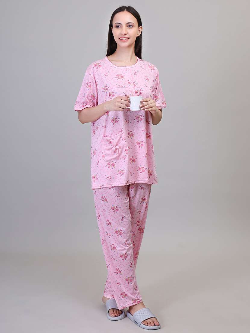 women short sleeve floral printed pyjama nightwear set - 21391968 -  Standard Image - 4