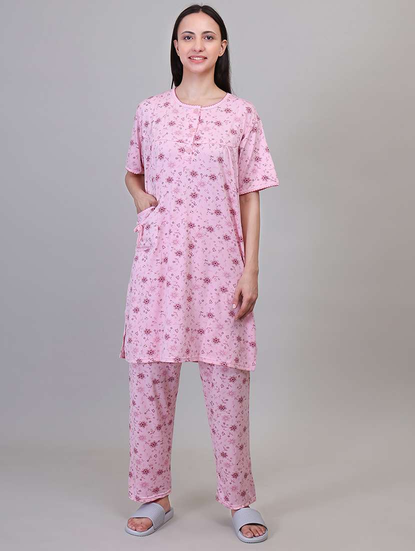 women pink viscose pyjama set 