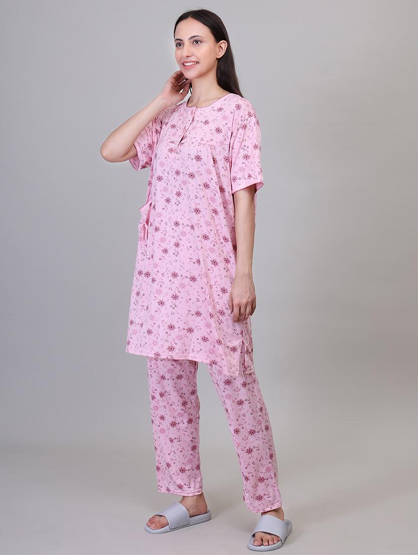 women pink viscose pyjama set - 21391971 - Standard Image - 1