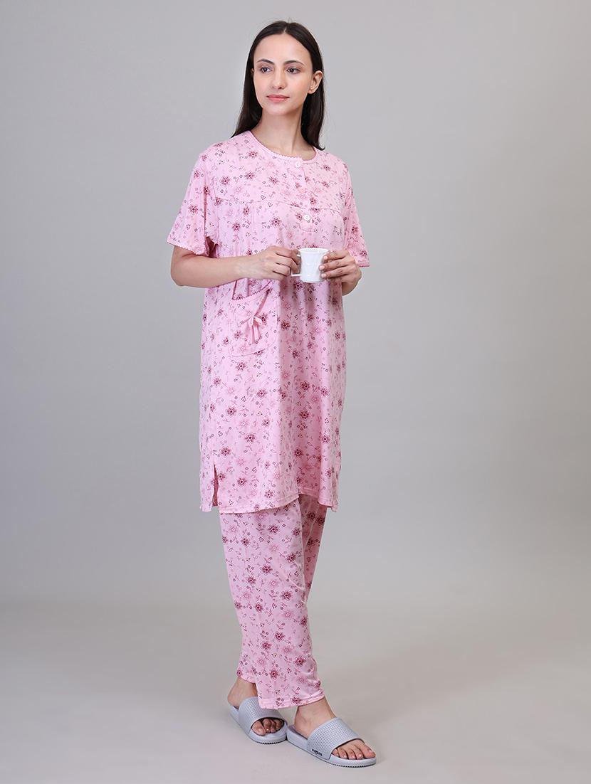 women pink viscose pyjama set - 21391971 - Standard Image - 4