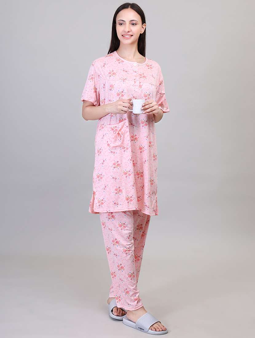 women short sleeve floral printed pyjama nightwear set - 21391973 -  Standard Image - 4