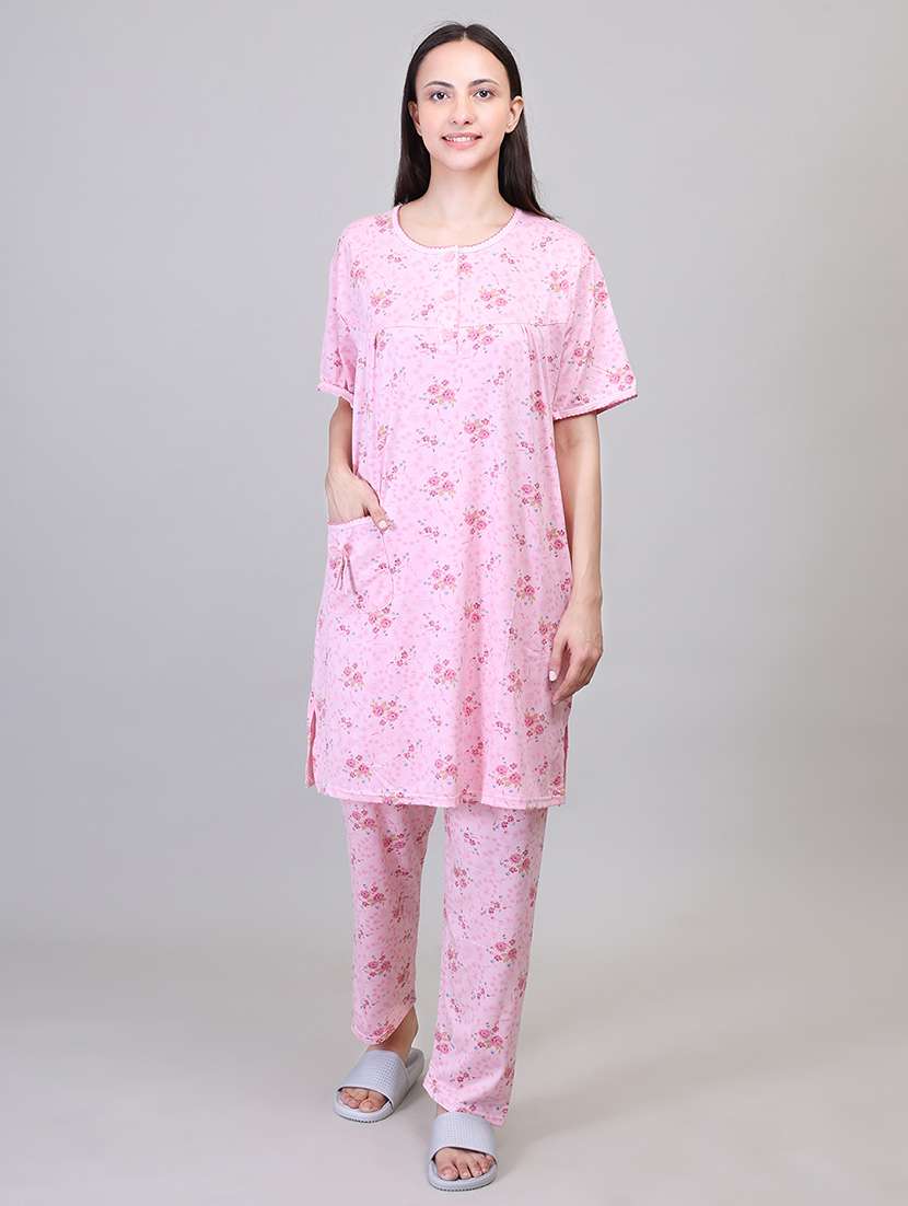 women short sleeve floral printed pyjama nightwear set