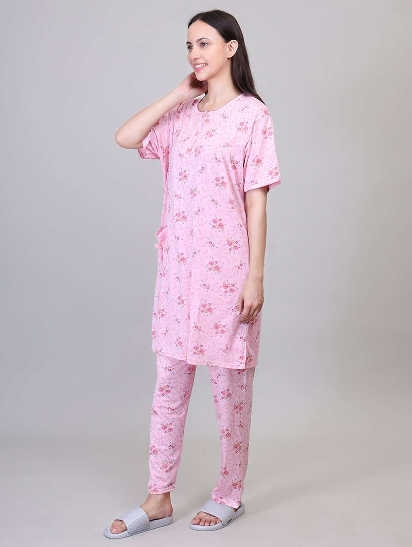 women short sleeve floral printed pyjama nightwear set - 21391974 -  Standard Image - 1