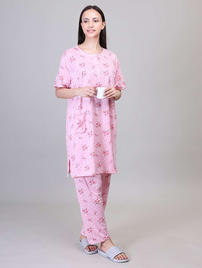 women short sleeve floral printed pyjama nightwear set - 21391974 -  Standard Image - 4