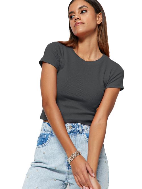 women grey cotton regular top - 21392144 -  Standard Image - 0