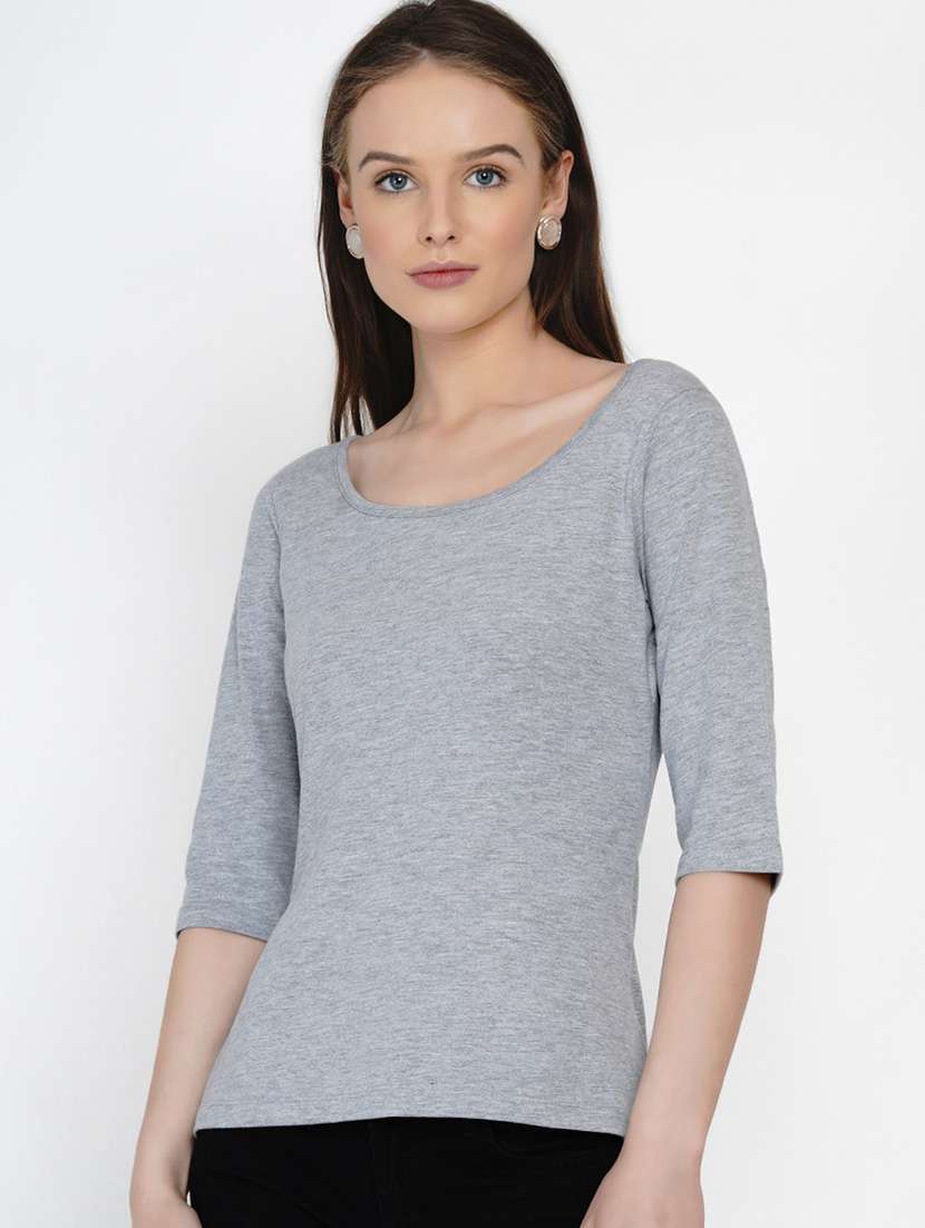 women grey cotton regular top