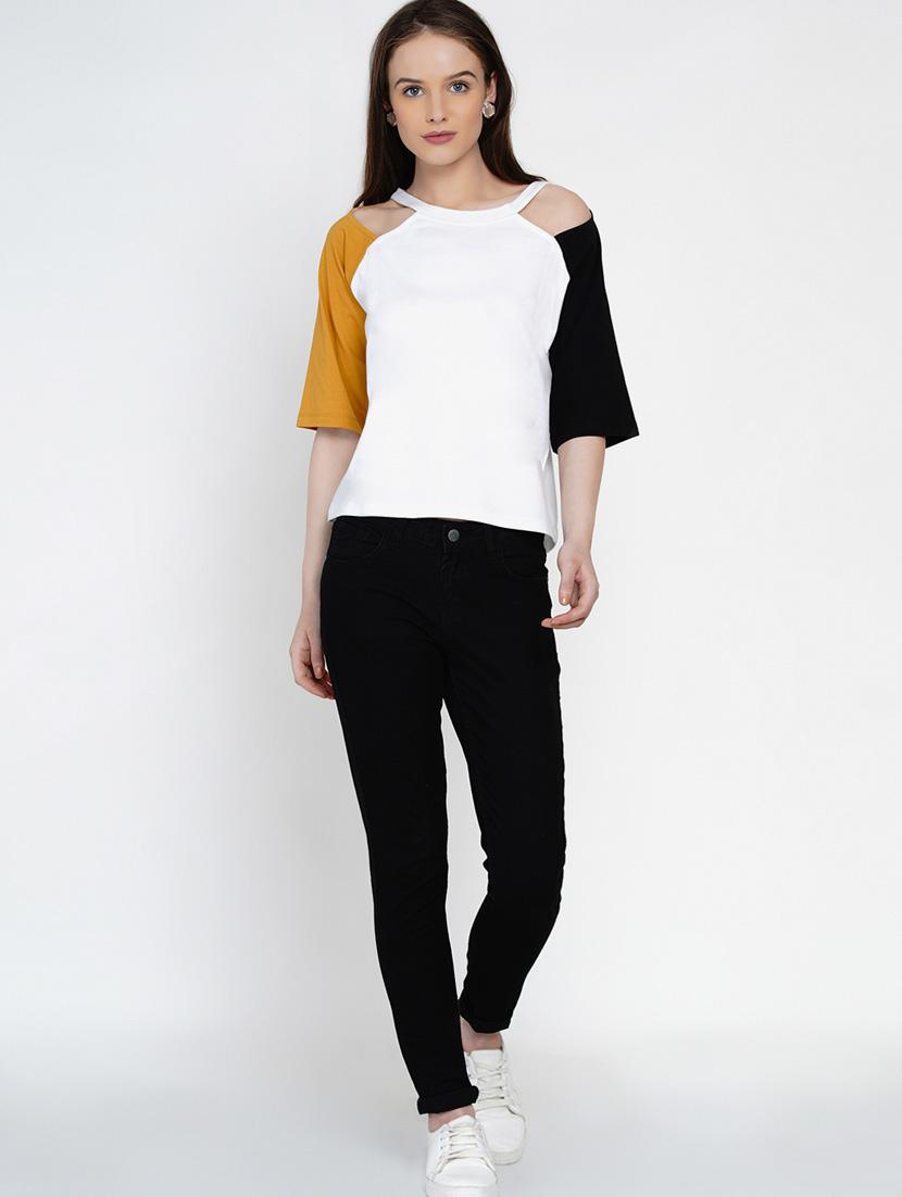 women white cotton blend regular top - 21392301 - Standard Image - 4