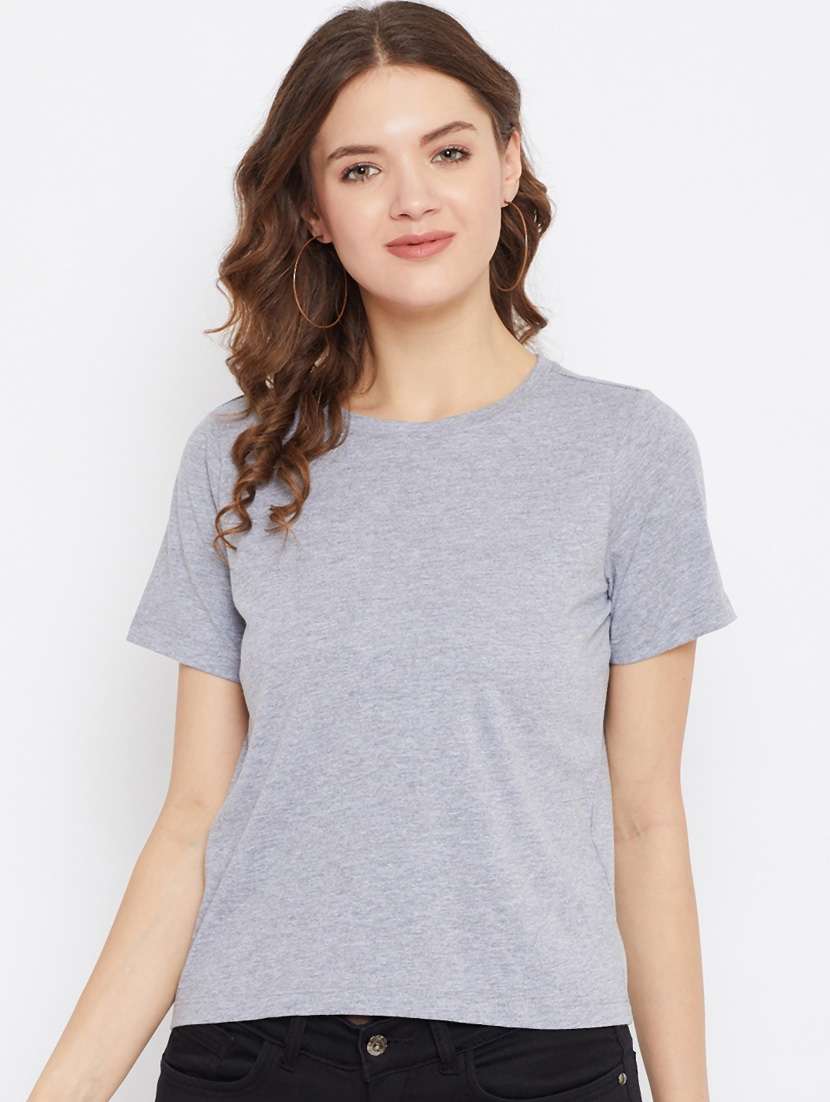 women grey round neck solids top